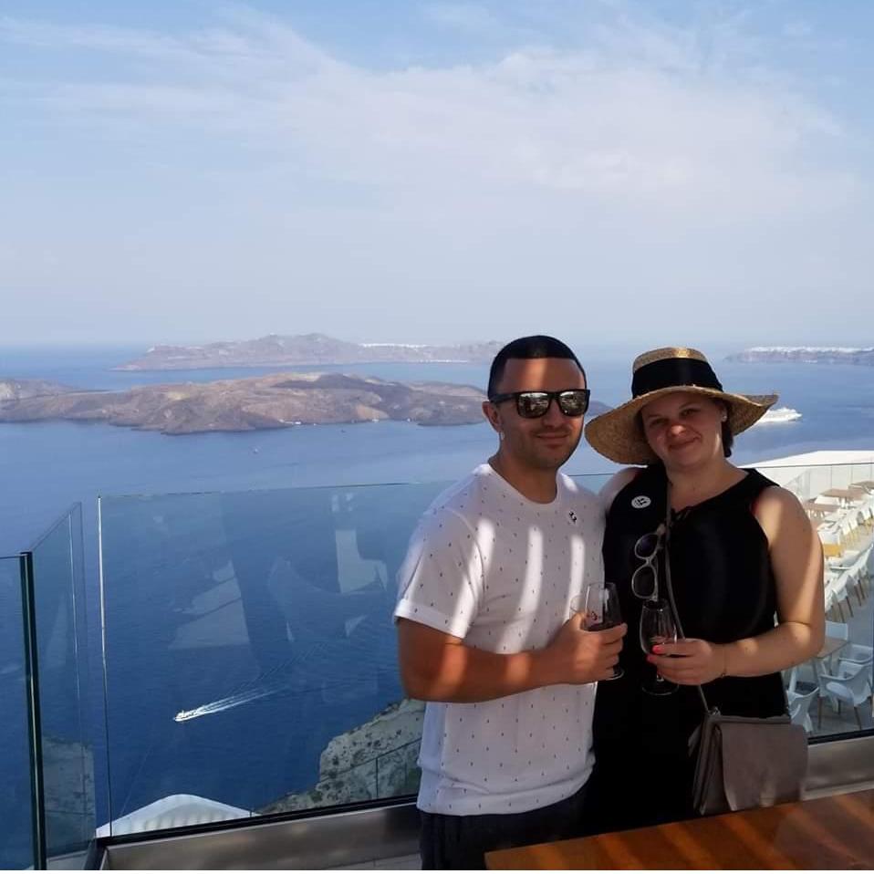 Sippin wine in Santorini