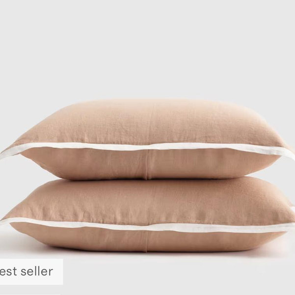 European Linen Contrast Flange Sham Set - Desert Sunset/Ivory, Standard