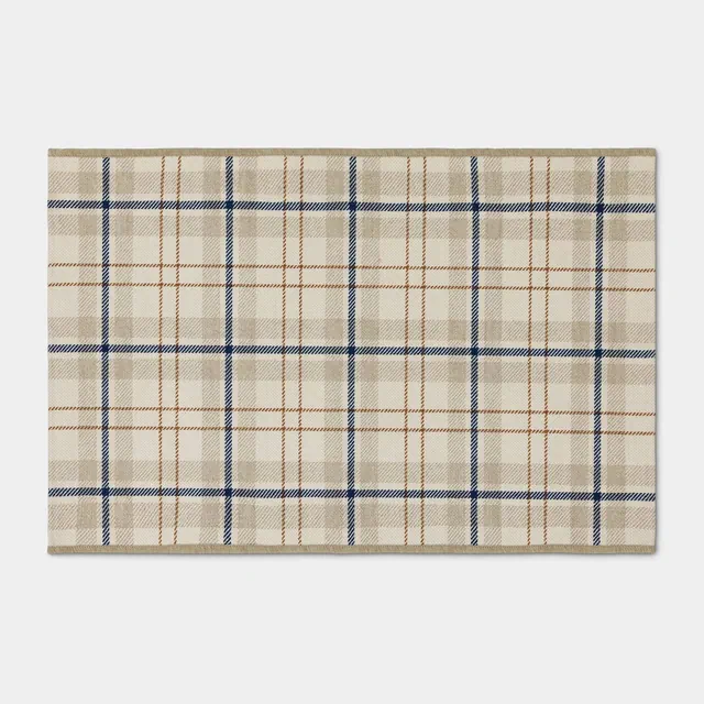 2'x3' Plaid Dorm Scatter Accent Rug Blue/Ivory/Khaki - Threshold™