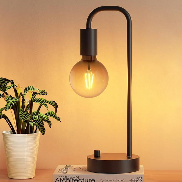 ONEWISH Industrial Table Lamp for Bedroom, Fully Dimmable Modern Bedside Lamps with 2700K Warm Light Bulb for Kids Reading, Minimalist Nightstand Lamps for Living Room, Office (Bulb Included)