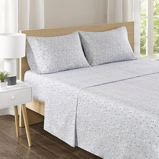 Comfort Spaces 144TC Cotton Sheet Set Breathable, Lightweight, Soft with Elastic Deep Pocket, Modern All Season Cozy Bedding, Matching Pillow Case, Queen, Lama Multi 4 Piece