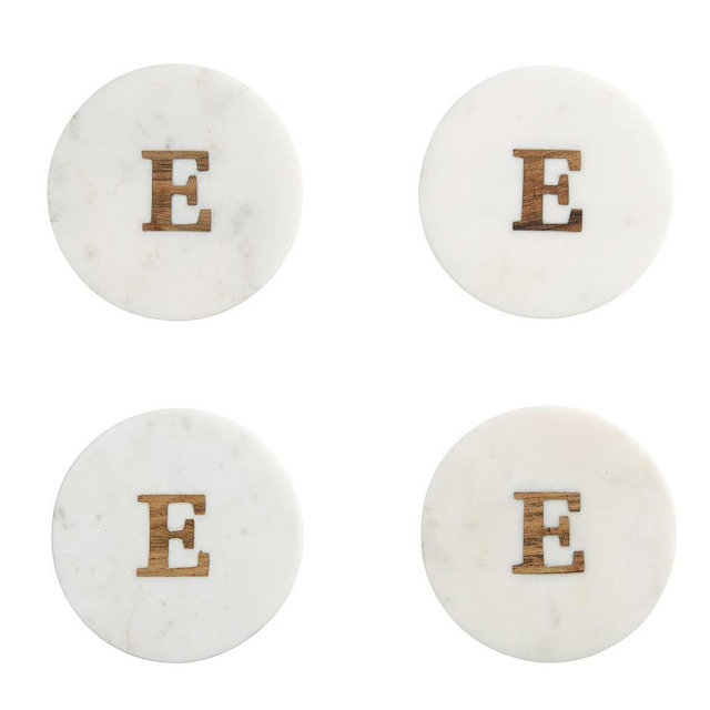 Alphabet Marble with Wood Coasters - E