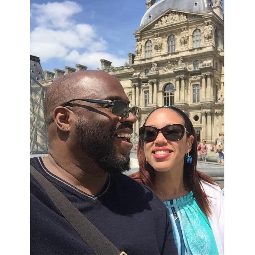 Enjoying the view on a Paris tour bus.