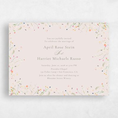 Beige Floral Wedding Invitation - Caramella Landscape