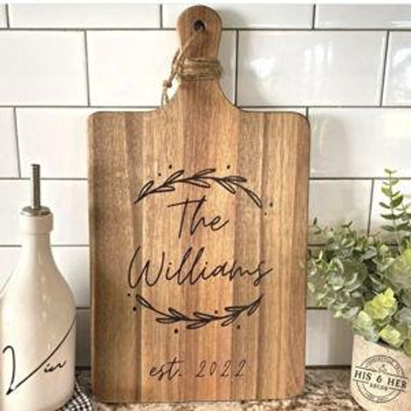 Personalized Cutting Board Wedding Gift | Acacia Cutting Board | Personalized Gifts | Bridal Shower Gift |Wedding Gift For Couple|Bride Gift - Style 3/yes tools, acacia/paddle