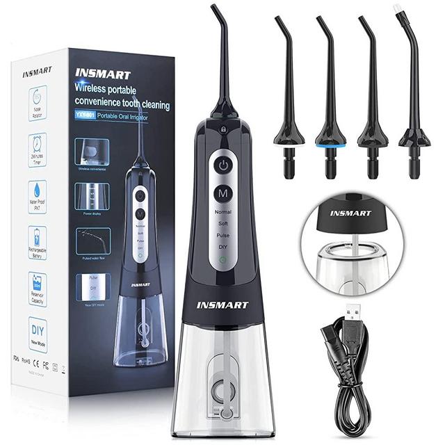 Cordless Water Flosser Teeth Cleaner, INSMART Professional 300ML Tank DIY Mode USB Rechargable Dental Oral Irrigator for Home and Travel, IPX7 Waterproof 3 Modes Water Flosser for Oral Care
