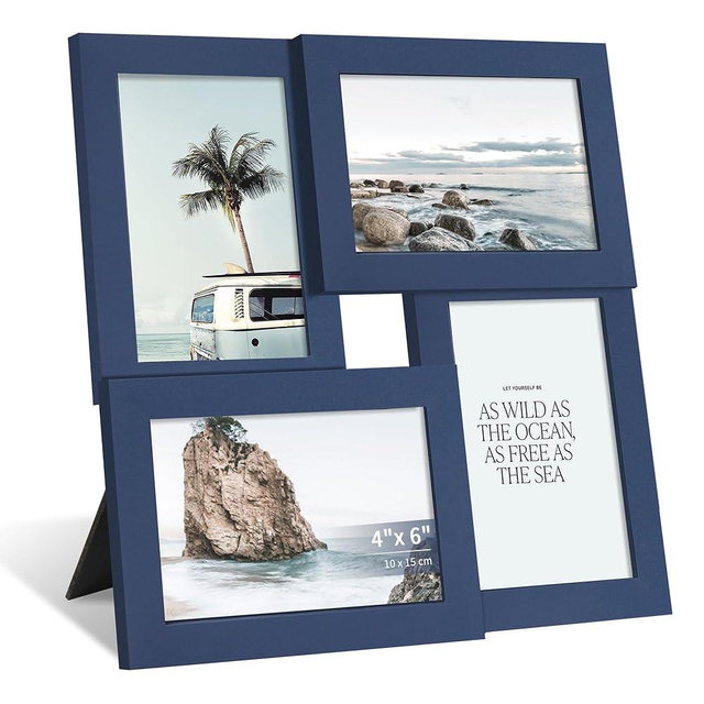 SZYUU 4x6 Collage Picture Frame,4 Photo Frame with Real Glass,Family Picture Frame Collage Wall Hanging or Tabletop Display，Blue
