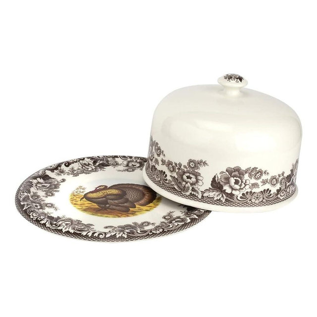 Spode Woodland 2-Piece Turkey Dome Serving Platter – 250th Anniversary Edition, 11.5 Inch Porcelain Plate with Dome Cover – Microwave, Freezer, Oven & Dishwasher Safe, Gift Boxed