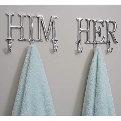 Him and Her Towel Hooks for Bathrooms | Wall Mounted Towel Rack | Bathroom Organizer | Decorative Wall Hooks | Bathroom Towels | Robe Hook | Clothing Hanger | Coat Rack | Home Decor | Wedding Gift