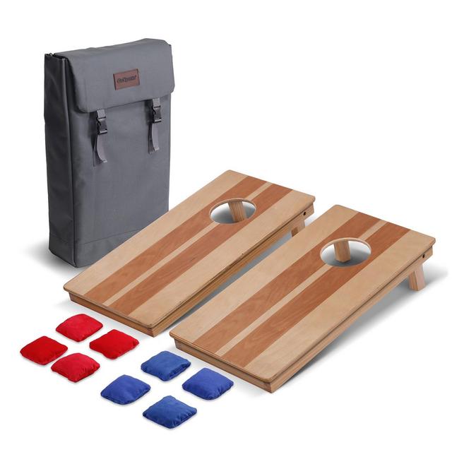 GoSports 2 ftx1' Backpack Cornhole Game Set, Includes 2 Premium Wood Travel Size Boards and 8 Mini Stick and Slide Bean Bags