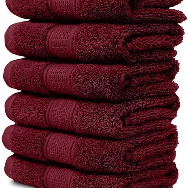 Maura 6 Piece Washclothes Set. Extra Large 13"x13" Premium Turkish Towels. Thick, Soft, Plush and Highly Absorbent Luxury Hotel & Spa Quality Towels - Burgundy