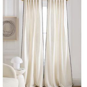 Piped Edge Cotton Curtain in Natural/White Piping 96*48