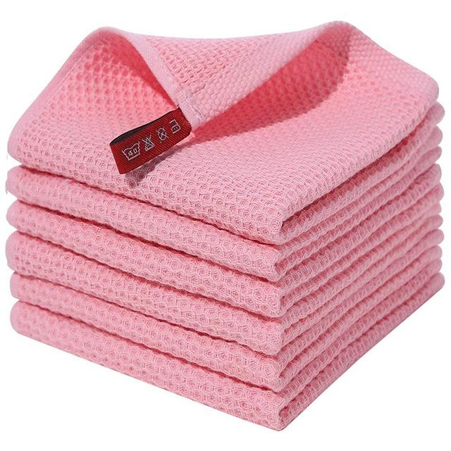 Homaxy 100% Cotton Waffle Weave Kitchen Dish Cloths, Ultra Soft Absorbent Quick Drying Dish Towels, 12x12 Inches, 6-Pack, Pink