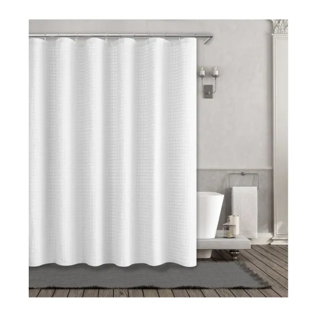 Kate Aurora Spa Collection Modern Waffle Fabric Shower Curtain - Standard Size - White