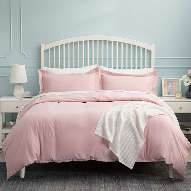 Bedsure King Size Duvet Cover Set King Size with Zipper Closure, Ultra Soft Washed Comforter Cover Sets 3 Pieces (1 Duvet Cover + 2 Pillow Shams), Light Pink, 104x90 inches