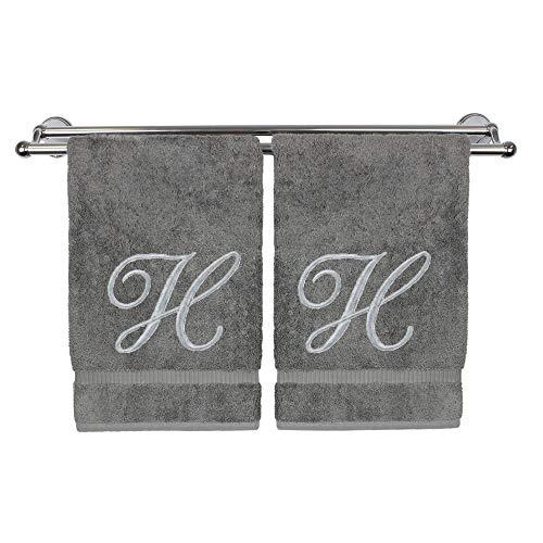 Silver Script Monogrammed Turkish Cotton 16x30-inch Hand Towel (Set of 2) - H Grey Embroidered