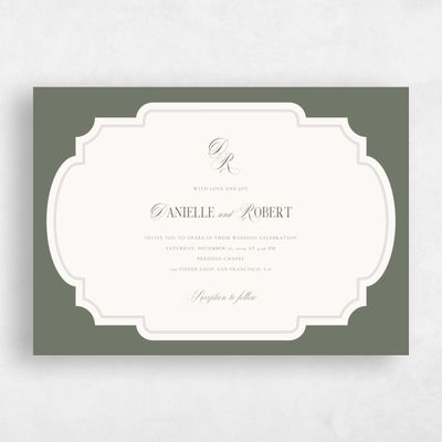 Dark Sage, Green Wedding Invitation - Marisol Landscape
