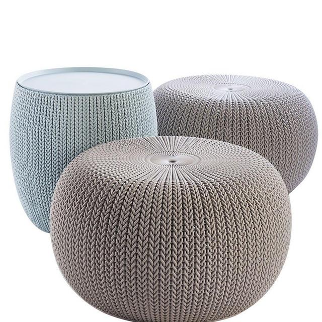 Keter 228474 Urban Knit Pouf Set, Dune/Misty Blue