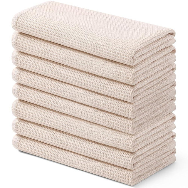 Homaxy 100% Cotton Waffle Weave Kitchen Towels - 8 Pack Soft and Absorbent Dish Towels - 16 x 26 Inches Quick Dry Hand Towels - Beige