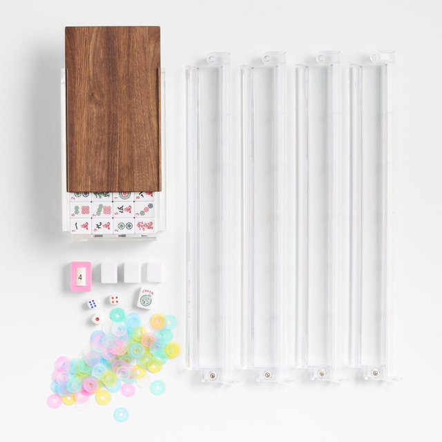Luxe Dominoes El Mahjong Walnut Set with Rack Game