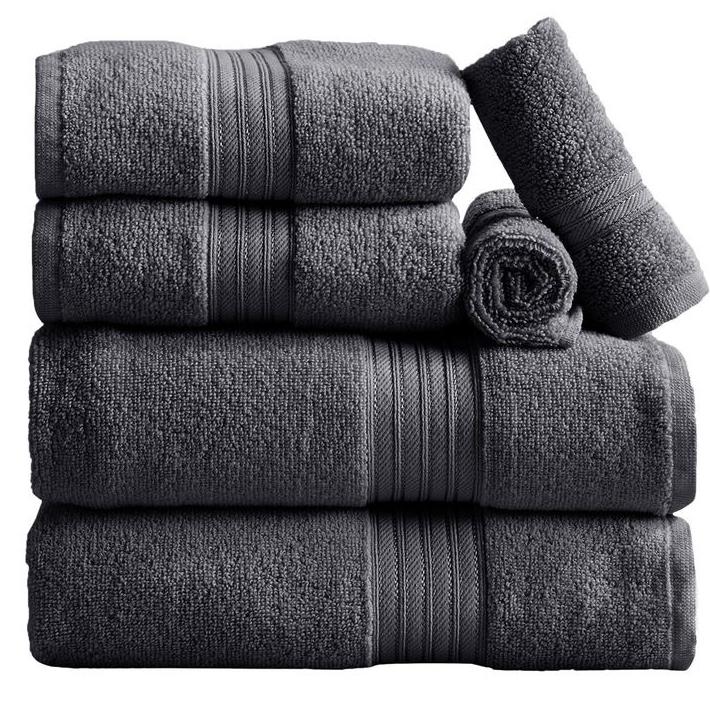 TRIDENT Soft and Plush, 100% Cotton, Highly Absorbent, Bathroom Towels, Super Soft, 6 Piece Towel Set (2 Bath Towels, 2 Hand Towels, 2 Washcloths), 500 GSM, Charcoal