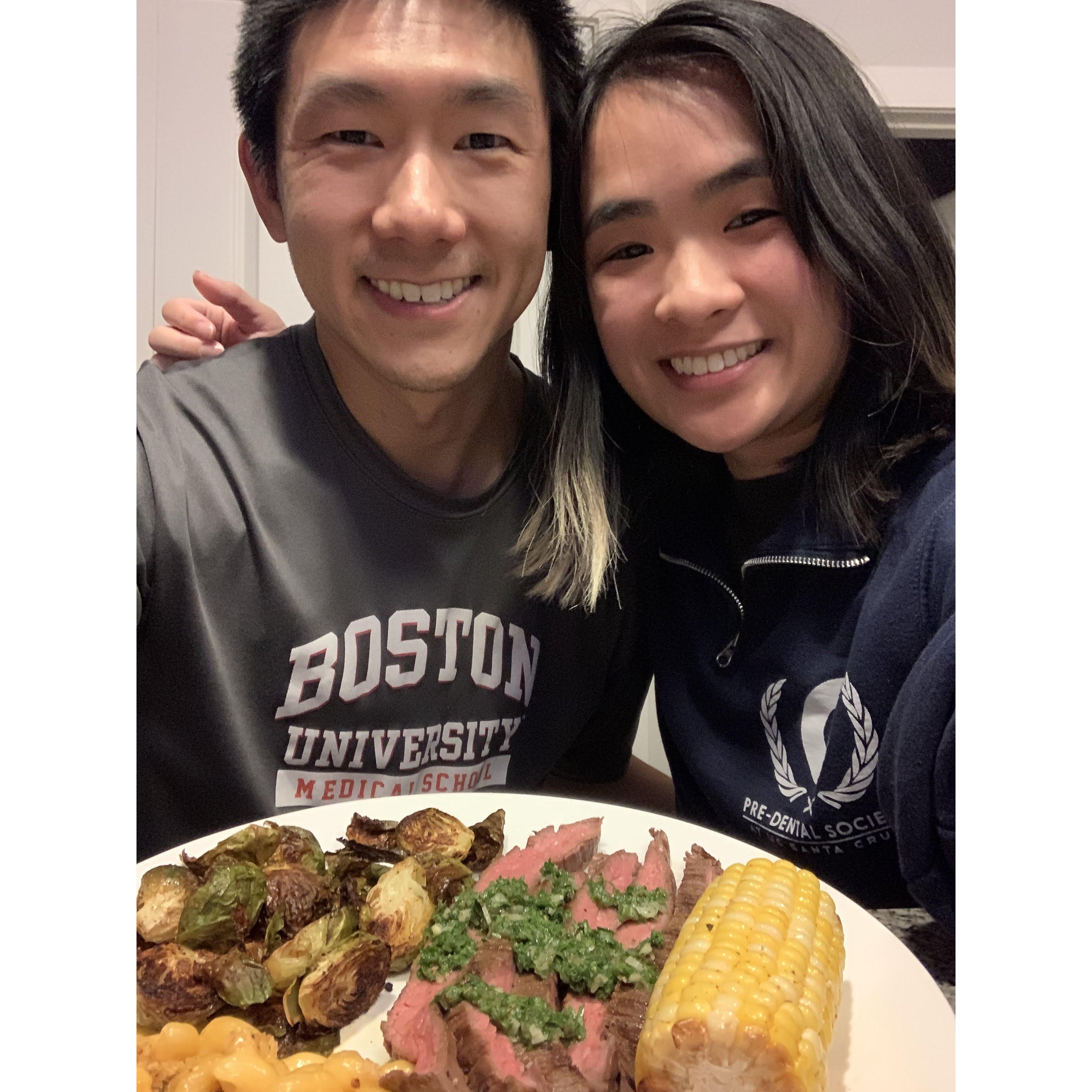 February 2023- 1st Valentine's Day together. We cooked this delicious meal together: sous vide steak w/ chimichurri