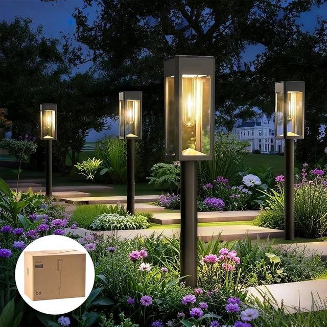 Philips 6 Packs Solar Pathway Lights Outdoor, Glass Metal Led Garden Landscape Lightings, 3000K Warm White, Waterproof for Decor Yard, Walkway, Patio, Driveway, Lawn