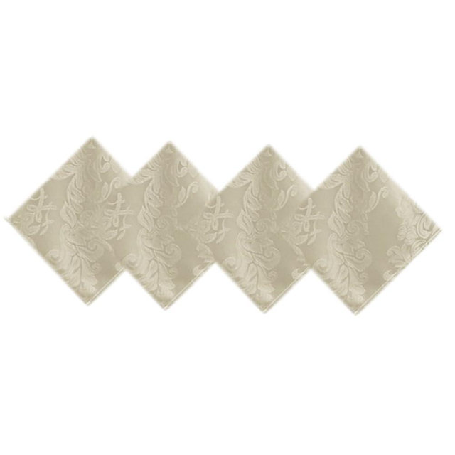 Newbridge Barcelona Luxury Damask Fabric Napkins, Set of 4 Square Napkins, Antique White, 100% Polyester, No Iron, Soil Resistant Dining Room, Party and Banquet Napkins
