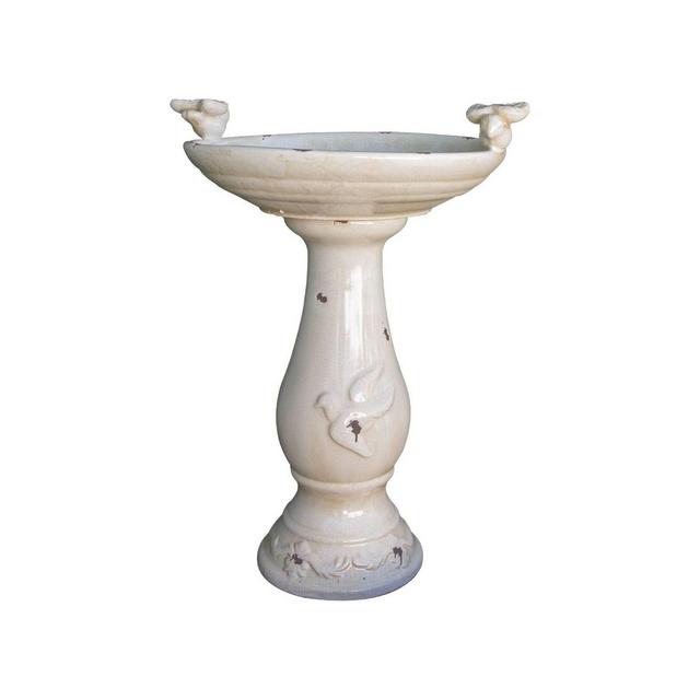 Alpine Corporation 24" Antique Ceramic Birdbath With Birds - Brown