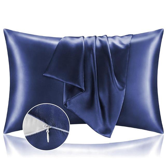 BEDELITE Satin Pillowcase with Zipper 2 Pack, Navy Pillow Cases Standard Size, Super Soft and Cooling Similar to Silk Pillow Cases, Gift for Women Men(20x26 Inches)