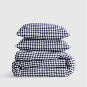 European Linen Gingham Duvet Cover Set in Navy