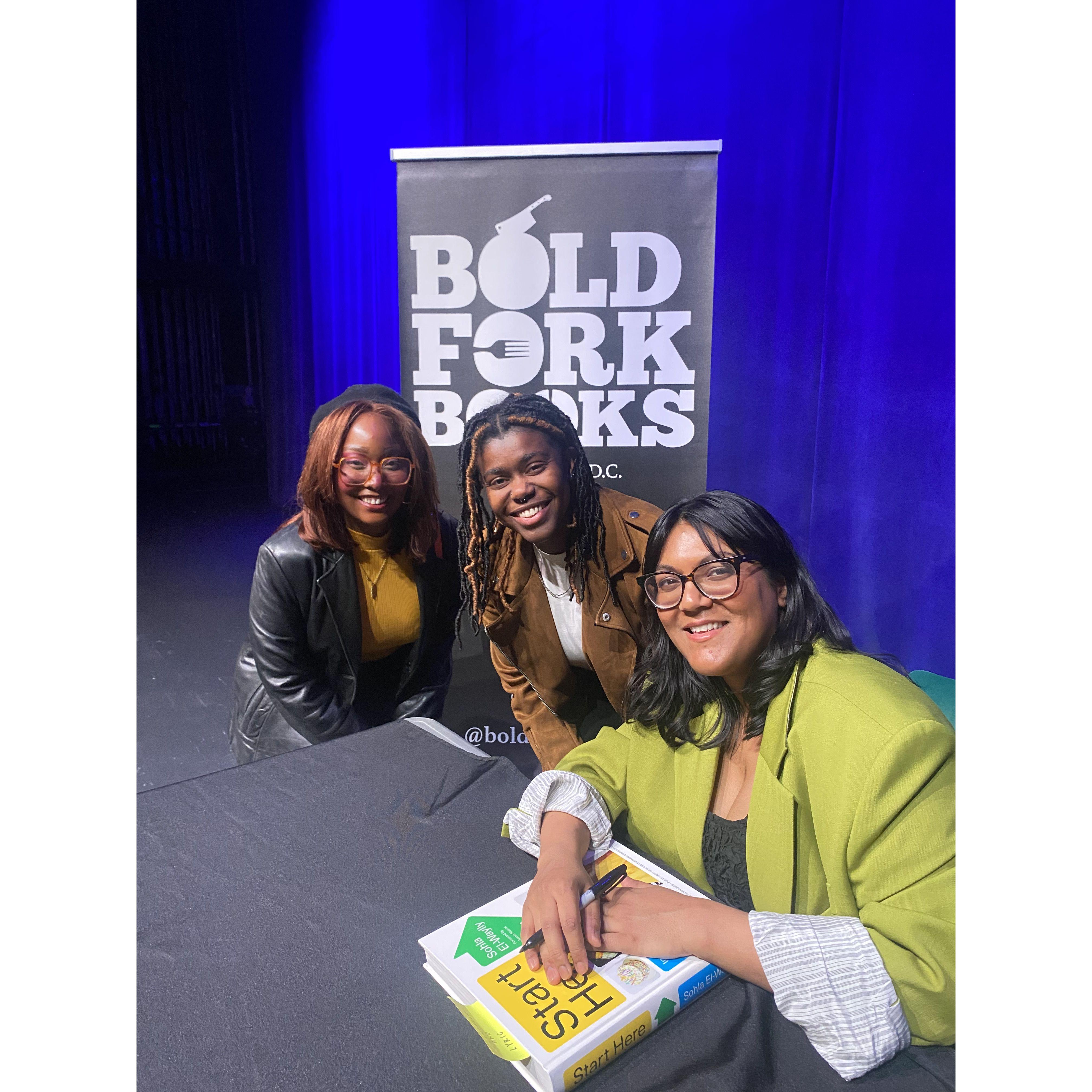 Us meeting Sohla (one of our favorite chefs) and getting a signed book from her. We were the last people in line and got some good tips from her regarding rat control.