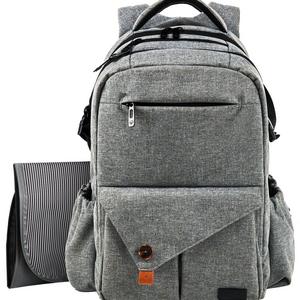 HapTim Multi-function Large Baby Diaper Bag Backpack W/Stroller Straps-Insulated Pockets-Changing Pad, Stylish & Durable with Anti-Water Material(Gray-5284)
