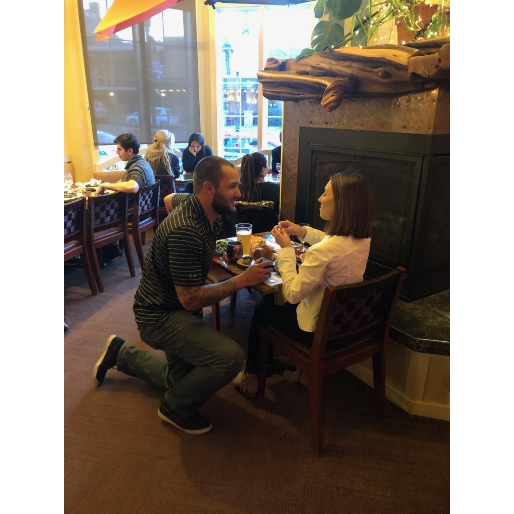 Cam proposing at Judie's Restaurant in Amherst