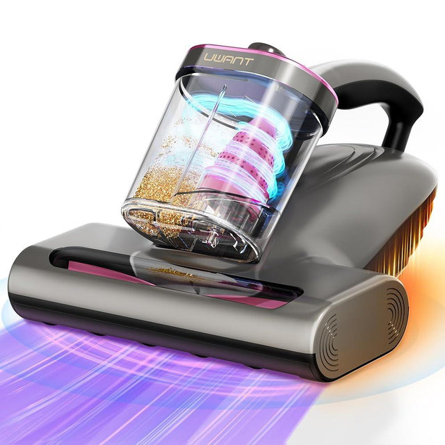 uwant Mattress Vacuum Cleaner, 16Kpa 450W Bed Vacuum Cleaner with 253.7nm UV-C Light, 149°F Heat, 36000 RPM/Min Tapping, HEPA Filter & Ultrasonic, Handheld Vacuums for Bed, Sofa, Couch, Crib, Gray