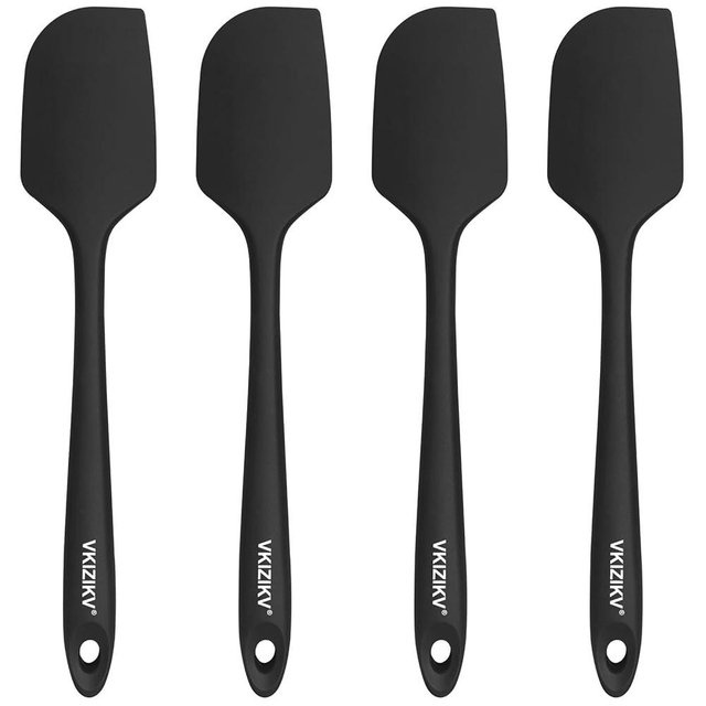 VKIZIKV 4 Pcs Silicone Spatula Set, 11.4 In, 600°F Heat Resistant Rubber Spatulas for Baking, Cooking & Mixing, Flexible and Non-Stick Kitchen Utensils, Seamless & Dishwasher Safe (Black)