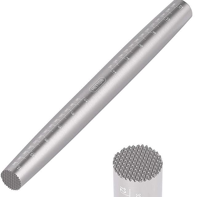 Rolling Pin, French Stainless Steel Rolling Pin for Baking with Meat Tenderizer End, Non-stick Easy Cleaning Dough Roller for Fondant, Cookie, Dough, Pie, Pastry and Pizza (15.7 Inch)