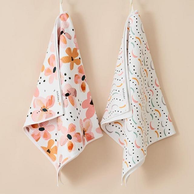 RECYCO Waffle Kitchen Towel Set of 2 - Quick Dry Microfiber Sustainable Dish Towels - Ultra Absorbent Reusable Cleaning Tea Towels - Lightweight Hand Towels,16”x 28”, Blossom Breeze