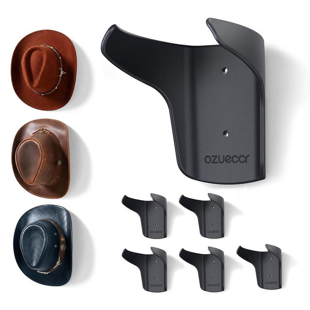 Ozueccr Cowboy Hat Rack for Wall - 6 Pack, Horn Shaped Cowboy Hat Holder, Double Support Structure with Rounded Edges, Western Wall Decor, 2 Wall Mounting Options