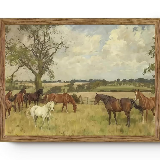 Artevio Vintage Framed Canvas Wall Art, Horse Picture Wall Decor, Nature landscape Painting Prints, Majestic Artwork for Living Room Bedroom Office Rustic Decor 12x16 Inch