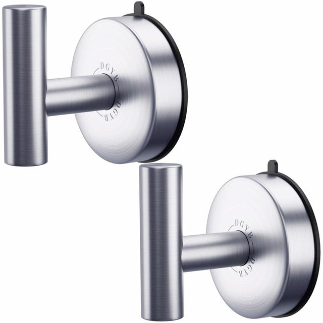 DGYB Large Suction Cup Hooks for Shower Set of 2 Brushed Nickel Towel Hooks for Bathrooms Stainless Steel Suction Shower Hooks for Inside Shower 15 Lb Removable Wall Hooks for Hanging Heavy Duty