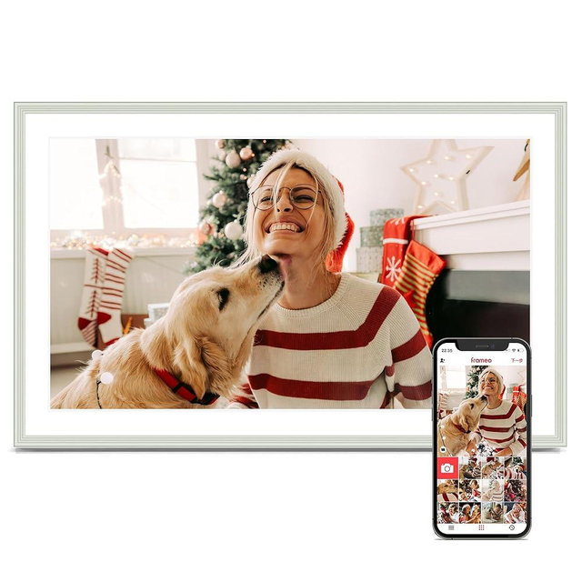 Frameo 15.6 Inch Digital Picture Frame - Large WiFi Electronic Photo Frame with 32GB Storage, 1920x1080 FHD IPS Touch Screen, Wall-Mountable & Tabletop Display, for Women & Mom, Grey