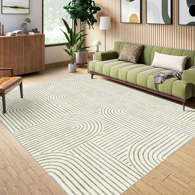 LUXRUG Washable Area Rug 5x7 - Boho Living Room Rug Stain Resistant Soft Indoor Carpet Ultra-Thin Sage Green Modern Abstract Rainbow Rugs for Bedroom Dining Room Nursery Classroom