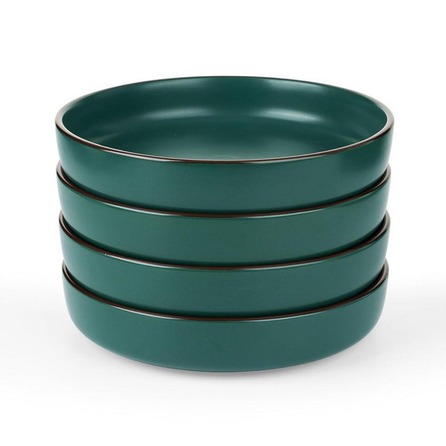 famiware Mercury Pasta Bowls Set of 4, 33 oz Large Salad Bowls, Stoneware Pasta Plates Bowls, Serving Bowls for Kitchen, Microwave & Dishwasher Safe, Dark Green