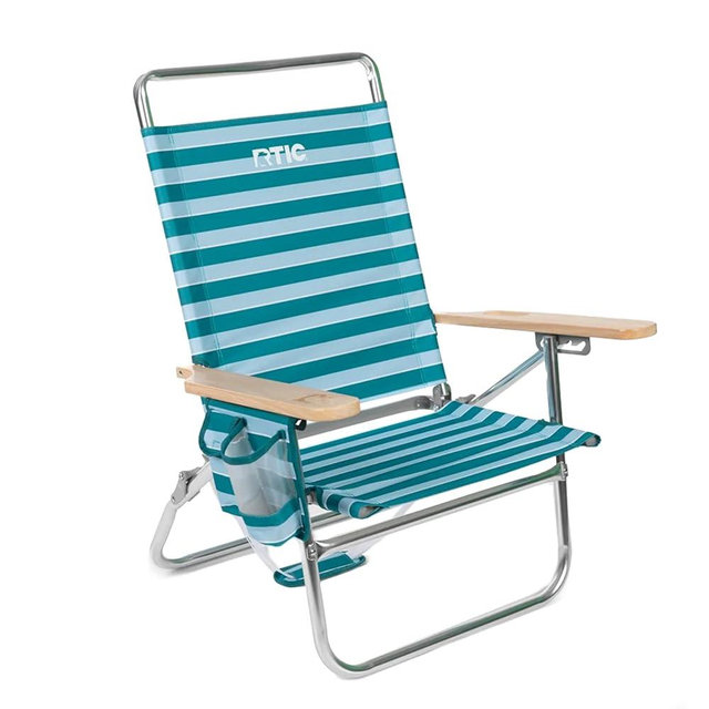 RTIC Beach Chair, Folding Lounge Reclining Portable High Back Chairs for Adults, Camping, Pool, with Cup and Accessory Holder, Padre Island