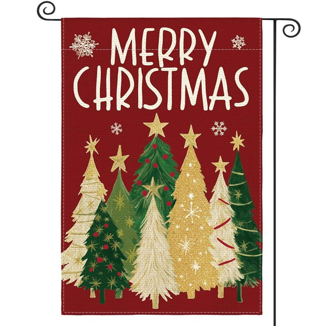 AVOIN colorlife Merry Christmas Garden Flag 12x18 Inch Double Sided Outside, Christmas Trees Winter Holiday Yard Outdoor Flag Red