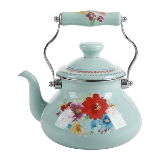 The Pioneer Woman Breezy Blossom Enamel on Steel 1.9-Quart Tea Kettle