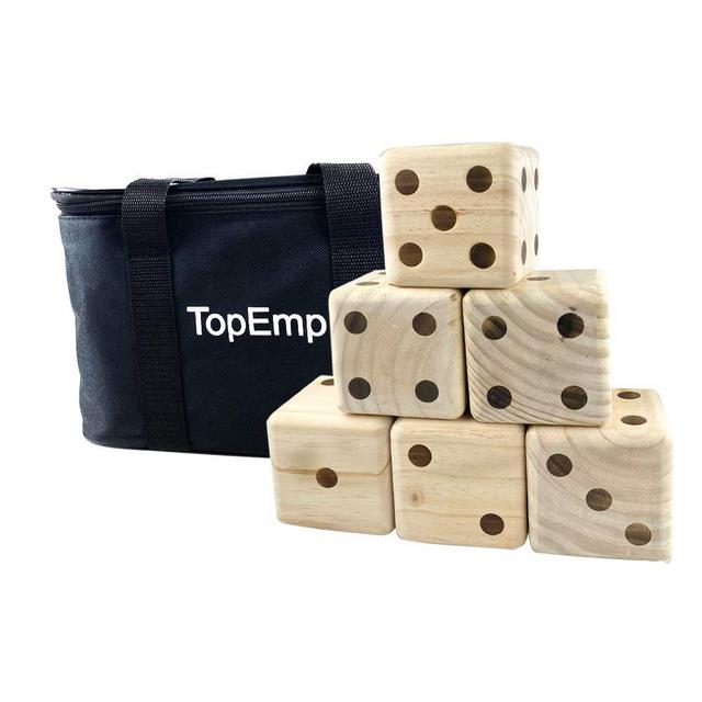 TopEmp Giant Wooden Dice Game Set with Bonus Rollzee and Farkle Scoreboard, Fun Family Playing Yard Game for Adult with Carrying Canvas Bag