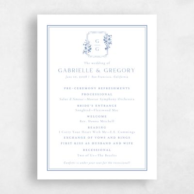 Blue Simple Wedding Program - Emelina