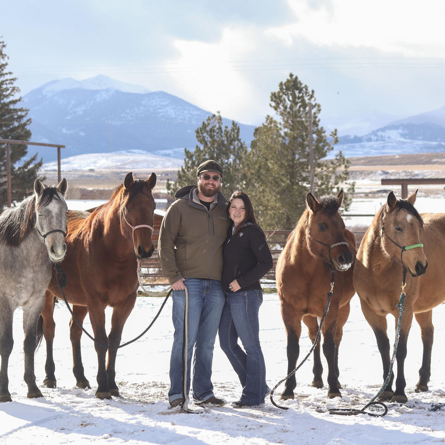Our Christmas card photo at Leadore Angus where we live and work 12-15-24